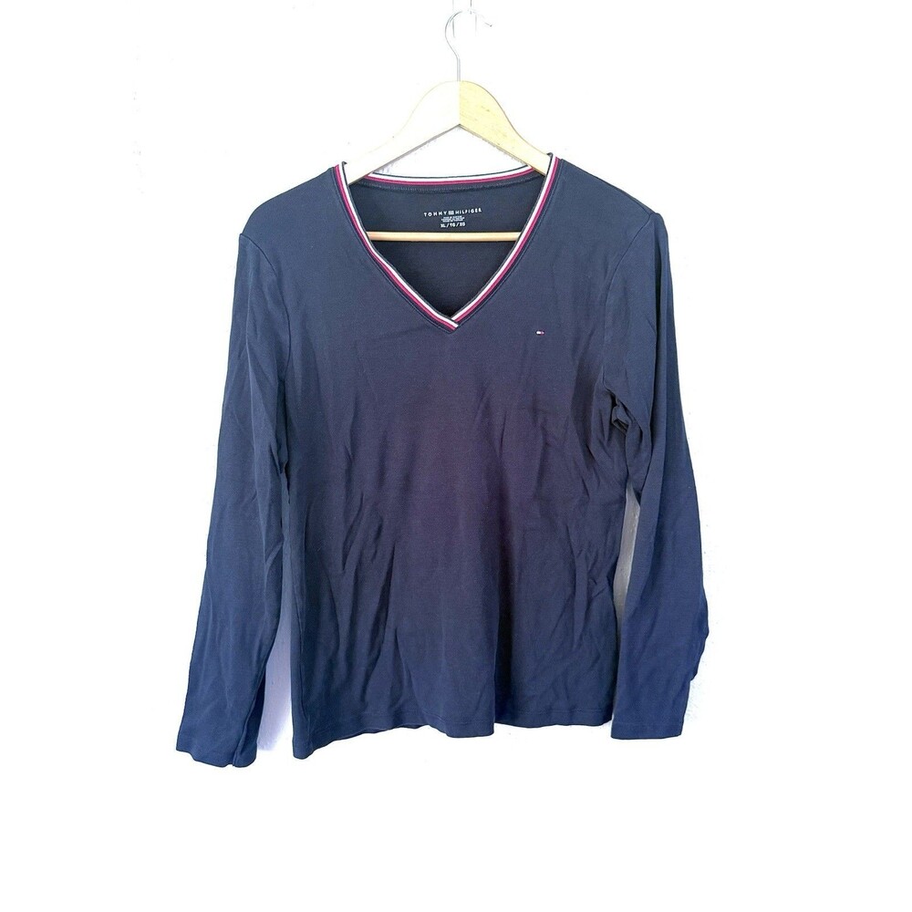 Tommy Hilfiger Women’s Long Sleeve Navy Blue Shirt Size XL V-neck Casual